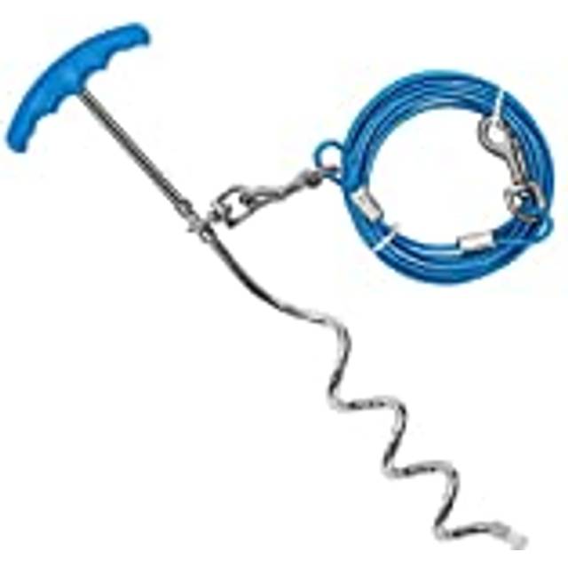 Petphabt 20ft(6m) heavy duty Dog tie out cable with 16 Inch dog spiral in ground stake Puppy pet Outdoor Tie Out Lead Leash(Teal)