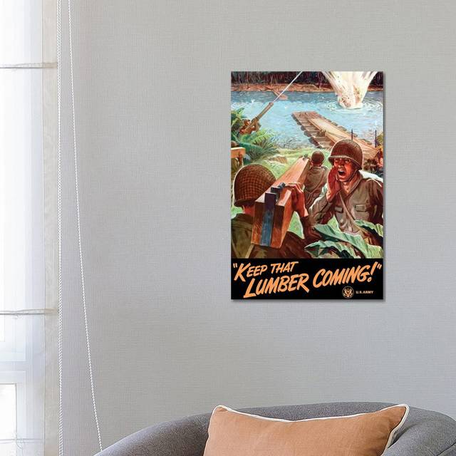 WWII Poster of Army Engineers Building a Bridge Across a River by Stocktrek Images - Wrapped Canvas Graphic Art (66.04 cm H x 45.72 cm W x 3.175 cm D)