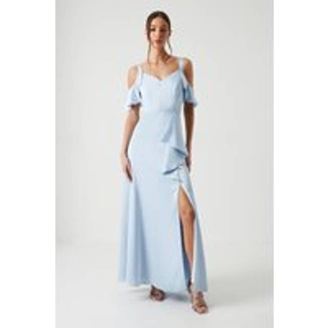 Cold Shoulder Satin Bridesmaid Dress - Ice Blue - 14