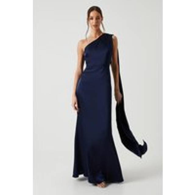 Coast Honoured Drape One Shoulder Satin Maxi Bridesmaid Dress - Navy - 12