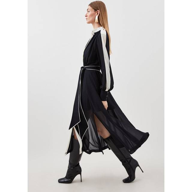 Military Mono Belted Woven Midi Dress - Black