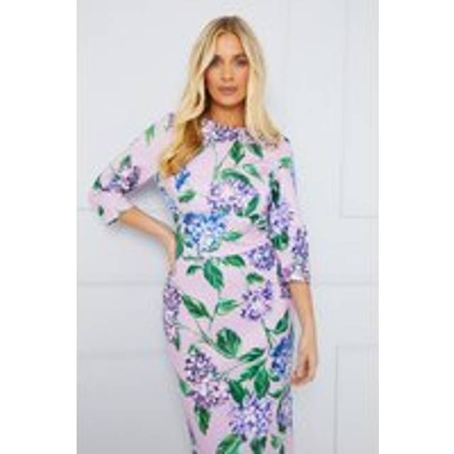 Petite Occasion Floral Scuba Midi Dress - Lilac - 18