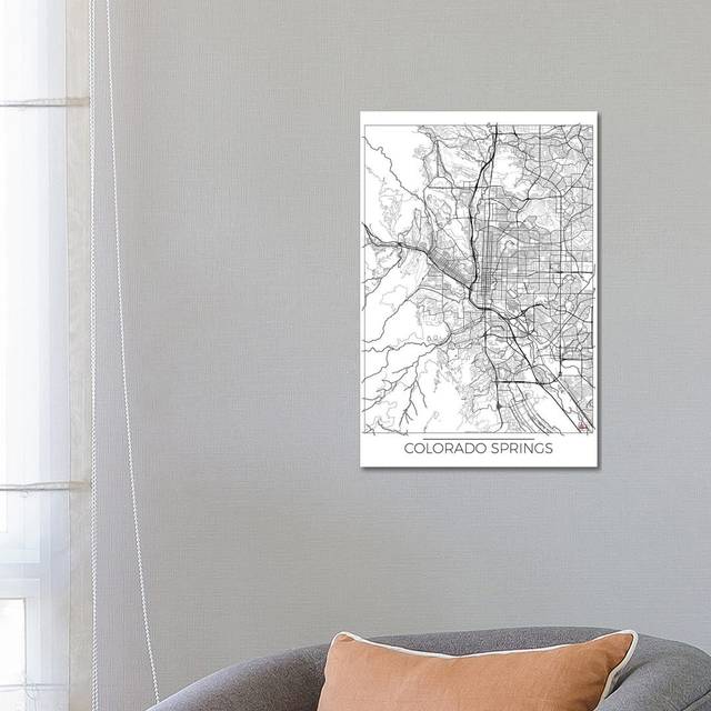 Colorado Springs Minimal Urban Blueprint Map by Hubert Roguski - Wrapped Canvas Graphic Art (66cm H x 45.7cm W x 3.8cm D)