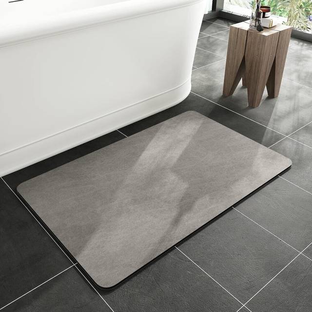 Bath Rug-Rubber Non Slip Quick Dry Super Absorbent Thin Rugs Fit Under Door-Washable Bathroom Floor Mats for in Front of Bathtub (16x24, Gray)