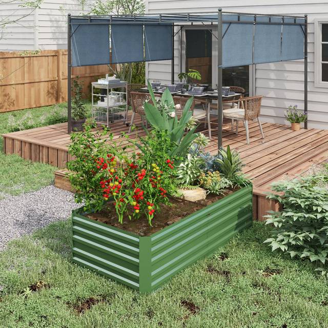 Breia Metal Outdoor Raised Flower Bed - Green (59cm H X 180cm W X 90cm D)