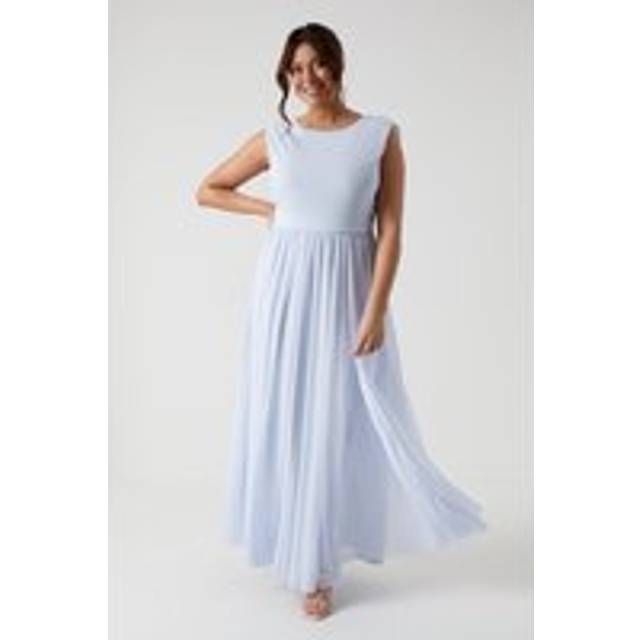 Plus Size Cowl Back Stretch Mesh Bridesmaids Maxi Dress - Ice Blue - 26