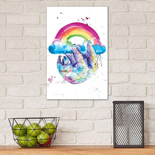 Sloth Hanging from a Rainbow by Jennifer Seeley - Wrapped Canvas Painting Print (45.72cm H x 30.48cm W x 1.91cm D)
