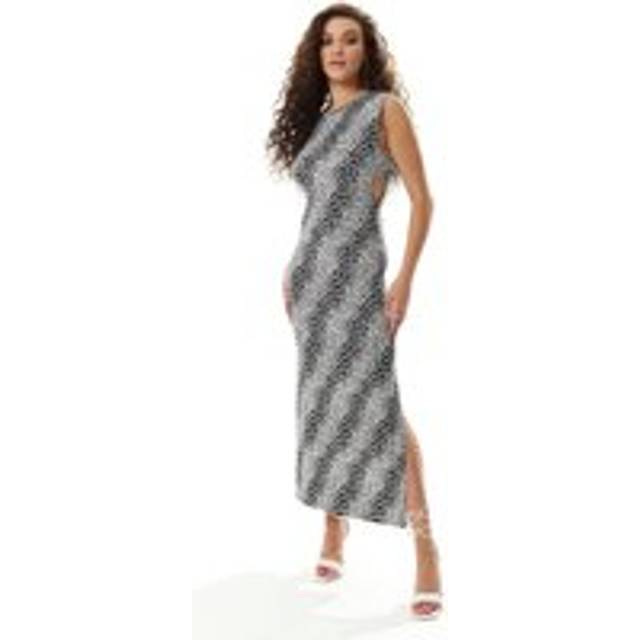 Womens Black and White Floral Jersey Maxi Dress with Cut out details - Multi - 10