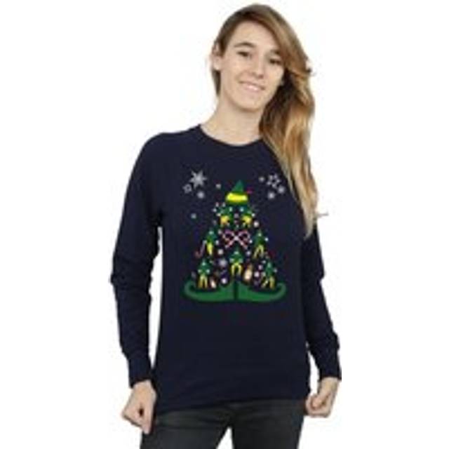 (XXL, Navy Blue) Elf Womens/Ladies Christmas Tree Sweatshirt
