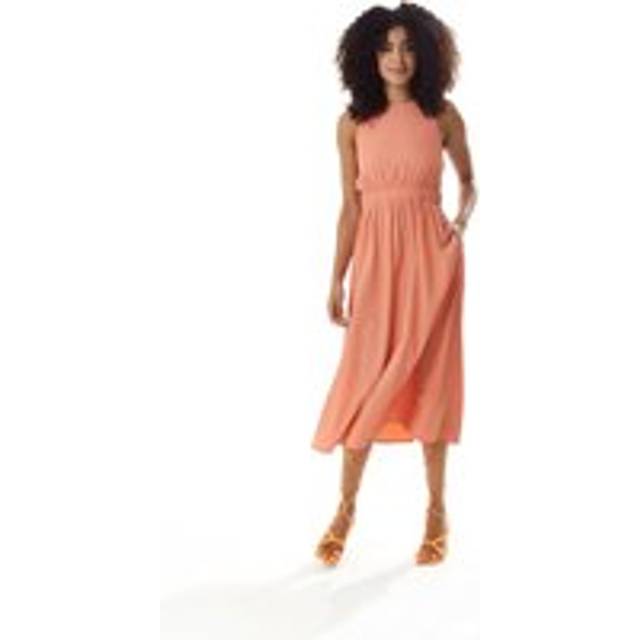 Womens Orange Midi Dress with Open Back and Elasticated Waist - 14