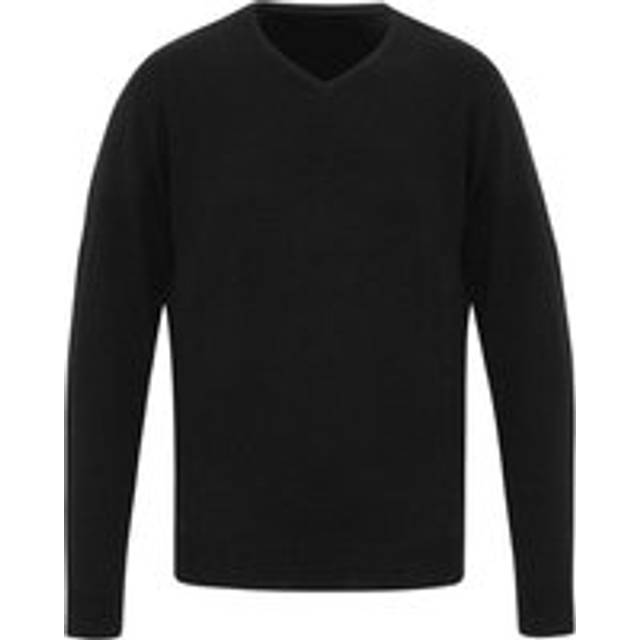(S, Black) Premier Mens Essential Acrylic V Neck Sweatshirt