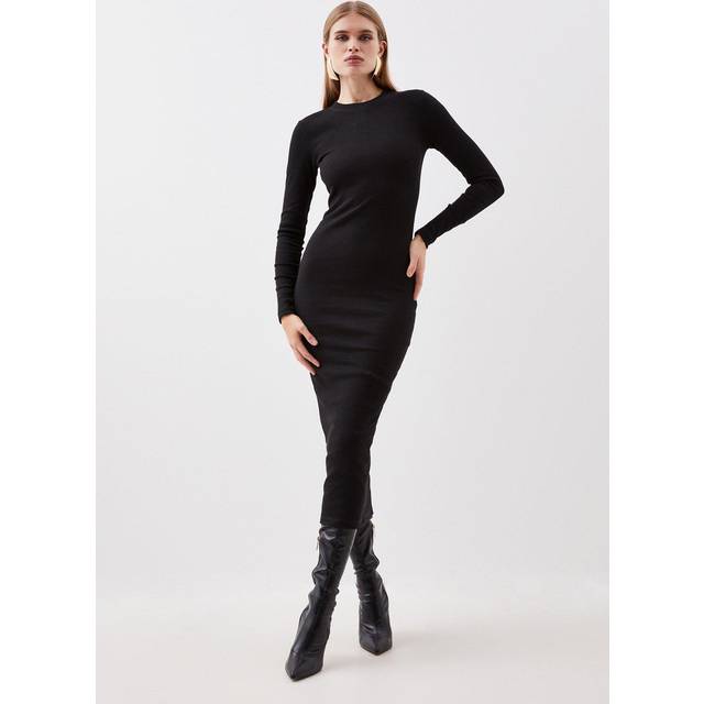 Compact Jersey Ribbed Maxi Dress - Black