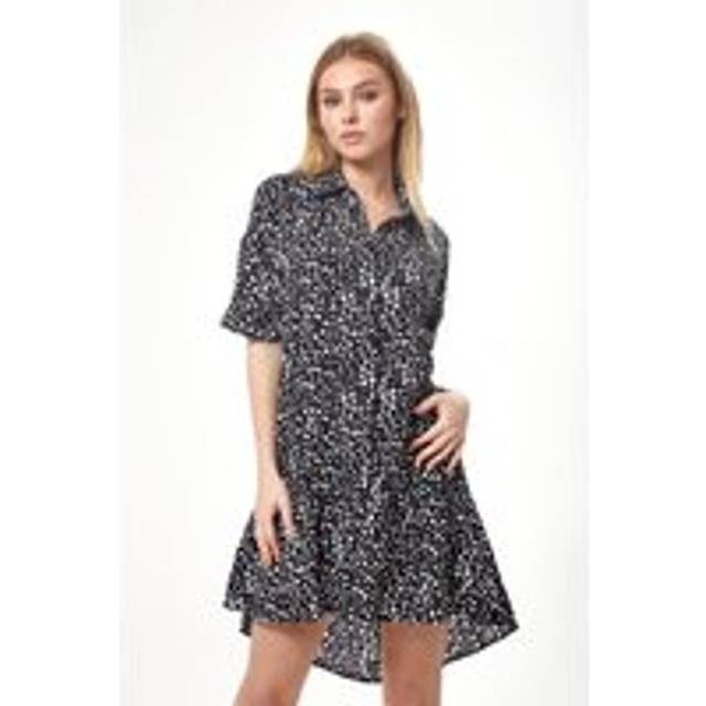 Womens Black and White Animal Print Mini Shirt Dress - 16