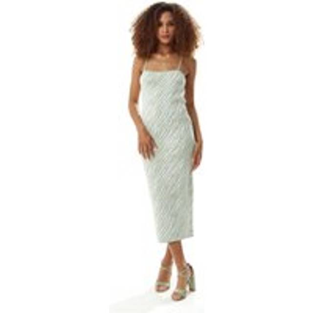 Womens Knitted Dress in Sage Green and White Zebra Pattern - M/L