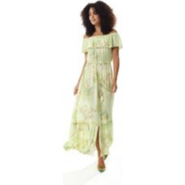 Womens Floral and Bird Print Off Shoulder Maxi Dress in Sage Green - 14