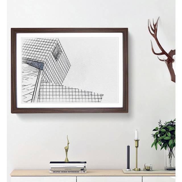 Architecture Sketch Vol.29 in Abstract - Picture Frame Drawing Print - Walnut Framed (48cm H x 65cm W x 2cm D)