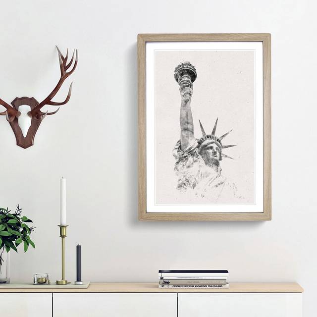 Statue of Liberty in New York City Abstract - Picture Frame Graphic Art Print - Oak Framed (87cm H x 62cm W x 2cm D)