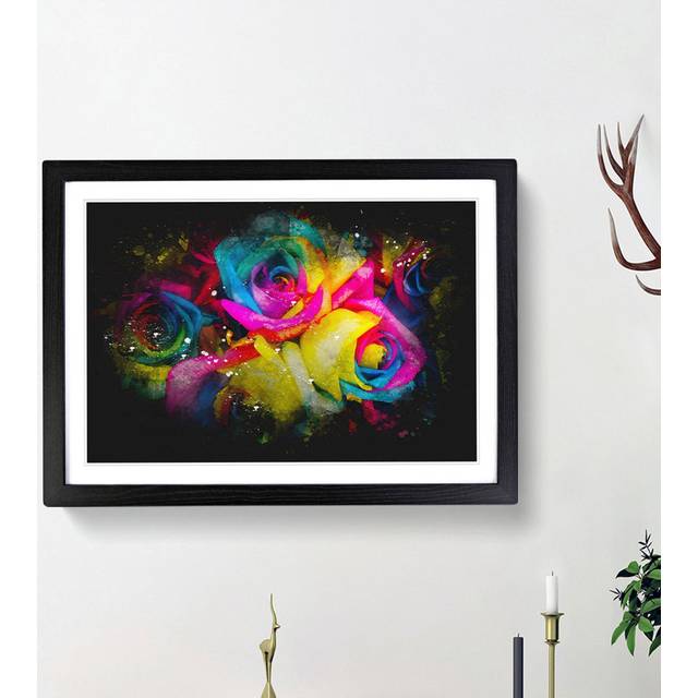 Multi-Coloured Rainbow Roses - Picture Frame Graphic Art Print - Black Framed (45cm H x 63cm W x 2cm D)
