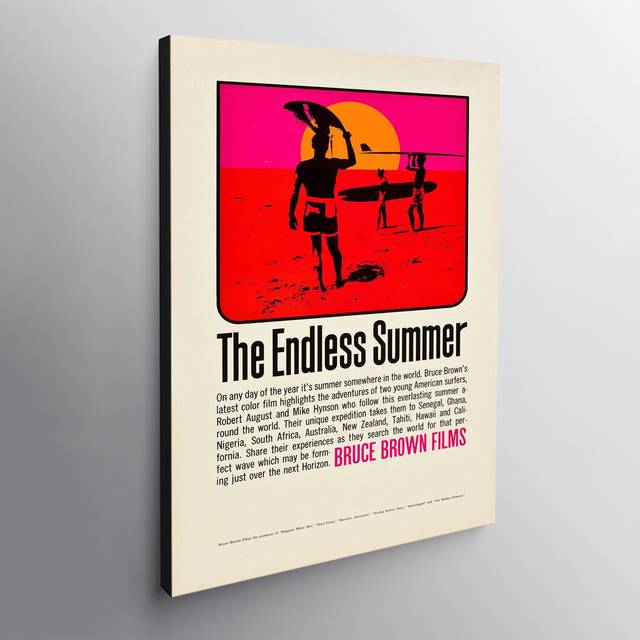 The Endless Summer Surfer Vintage Movie Art 1966 - Canvas Wall Art Framed Print - Various Sizes (31cm H x 21cm W)