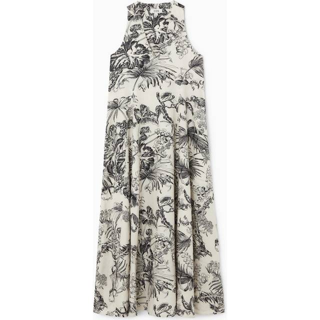 Voluminous V-Neck Maxi Dress - White - 36