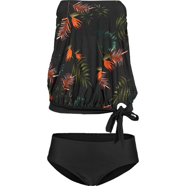 bonprix Palm Leaf Bandeau Tankini Set - Black Print