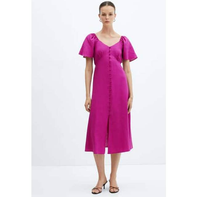 Mango Linen Blend Midi Dress Purple - Mango - Size: 8