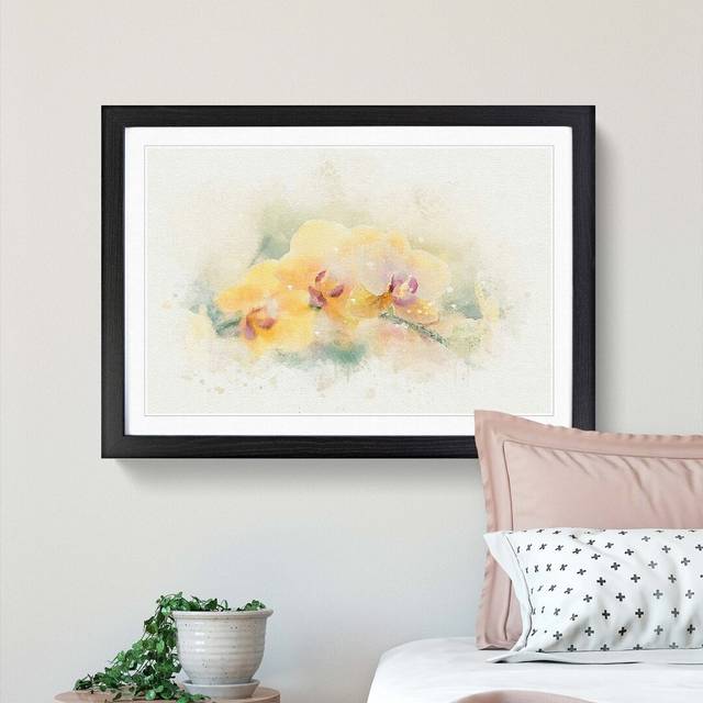 Yellow Orchids in Abstract - Picture Frame Graphic Art Print - Black (50cm H x 76cm W x 2cm D)