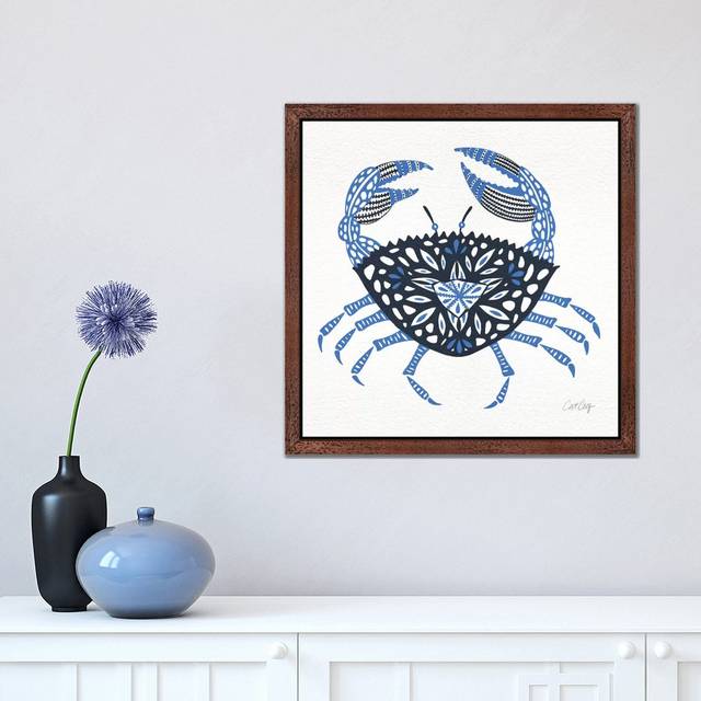 'Blue Crab' by Cat Coquillette - Floater Frame Graphic Art Print on Canvas - Brown (66.04 cm H x 66.04 cm W)