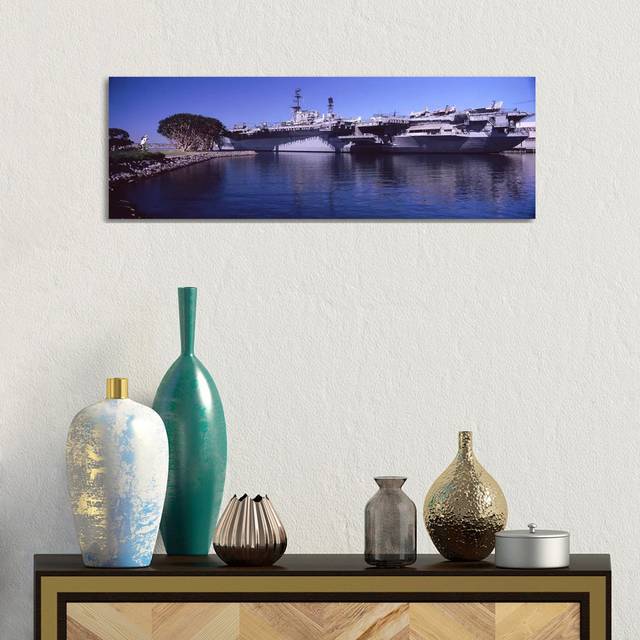 Aircraft Carriers at a Museum, San Diego Aircraft Carrier Museum - Wrapped Canvas Panoramic Photograph (30.48cm H x 91.44cm W x 1.91cm D)