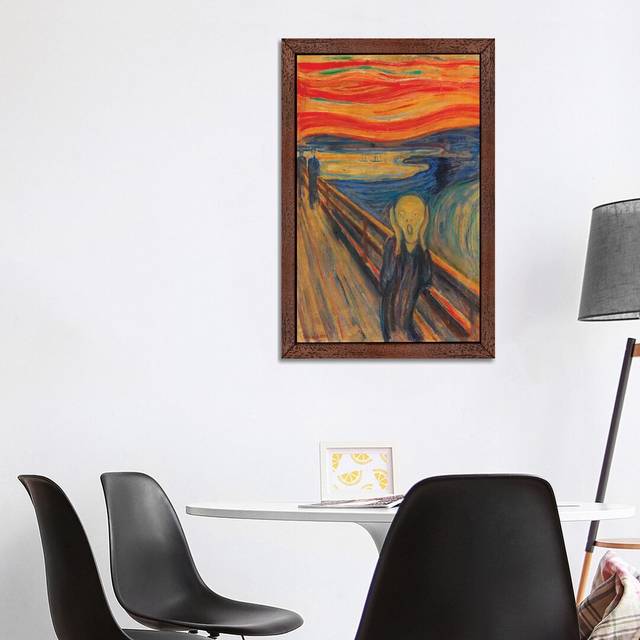 The Scream, 1893 (Oil, Tempera & Pastel on Cardboard) by Edvard Munch - Painting Print on Canvas - Brown Framed (102cm H x 66cm W x 4cm D)
