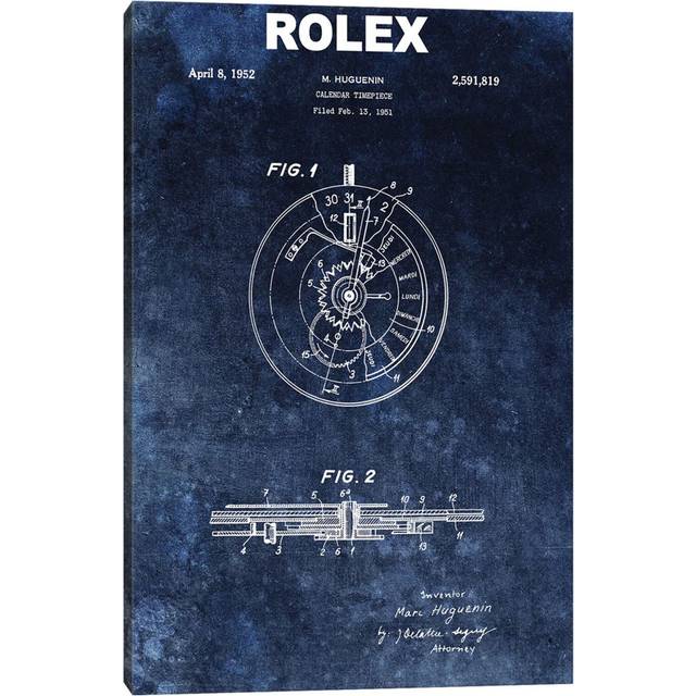 Rolex Calendar Time Piece, 1951- Blue by Dan Sproul - Wrapped Canvas Graphic Art (45.72cm H x 45.72cm W)