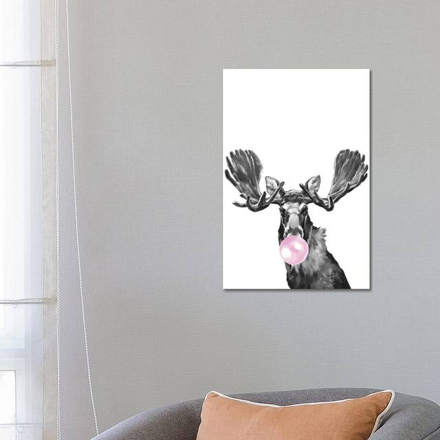 Bubble Gum Moose Black and White - Wrapped Canvas Graphic Art (66.04cm H x 45.72cm W x 1.91cm D)