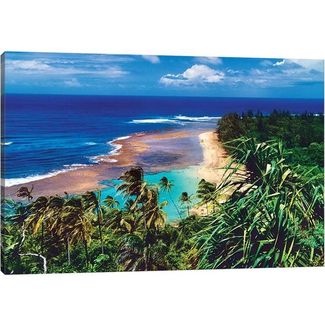 Ke'e Beach Viewed from the Kalalau Trail, North Shor Kauai, Hawaii by eorge Oze - Wrapped Canvas Graphic Art (30.48 cm H x 45.72 cm W)