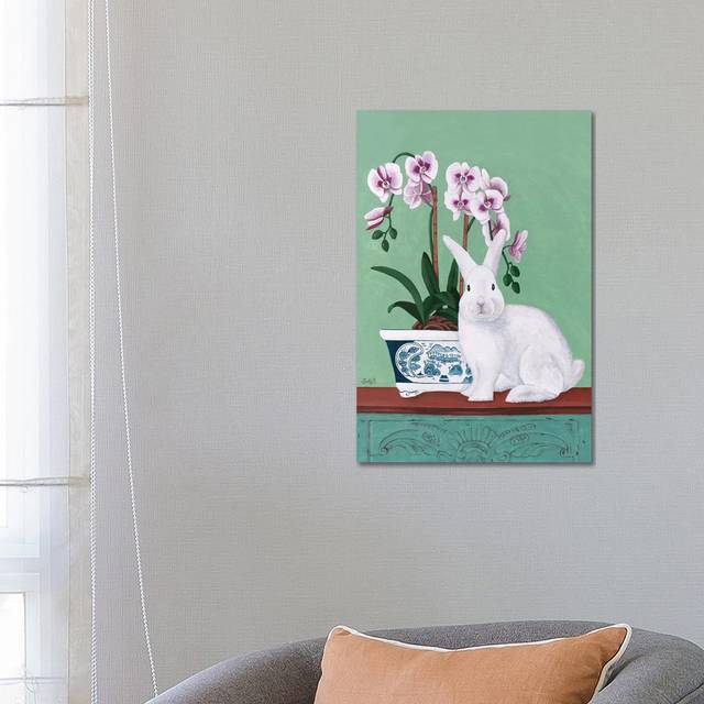 Rabbit and Orchid by Sally B - Wrapped Canvas Painting (66.04cm H x 45.72cm W x 1.905cm D)
