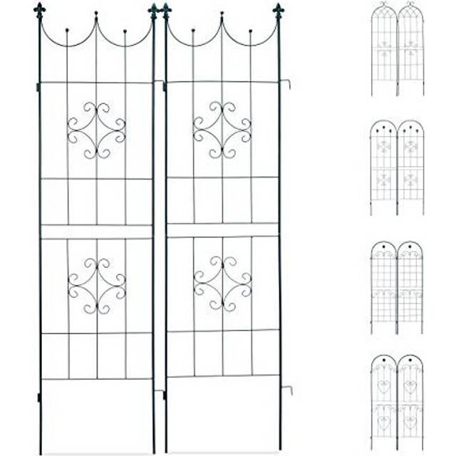 Relaxdays - Trellis Set of 2, Metal, 180 x 50 cm, Garden Climbing Aid, Vintage, Ornate Tips, Freestanding, Dark Green