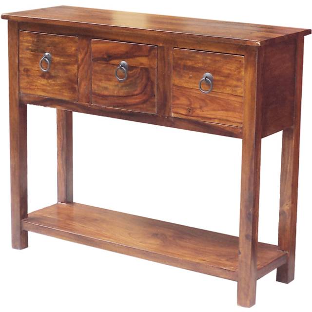 Ganga 3 Drawer Console Table - Sheesham Wood - L30 x W90 x H75 cm - Honey Dark Finish
