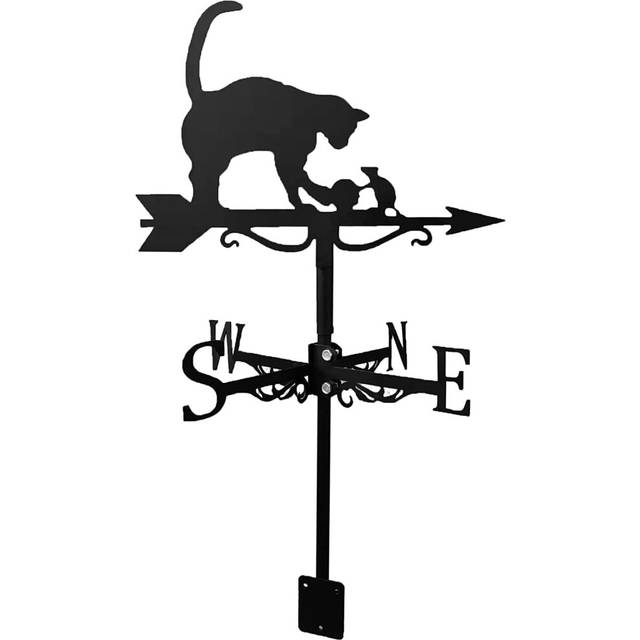 Black Metal Cat Wind Direction Weather Vane For The Garden Fence & Shed