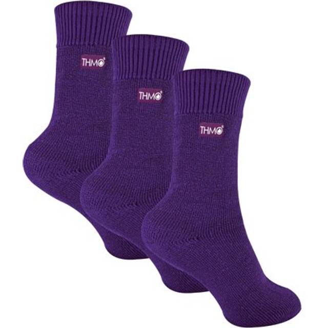 (12-3 UK, Purple) THMO - 3 Pairs Kids Thermal Socks | Ribbed Soft Top Fleece Fluffy Inner Warm Socks