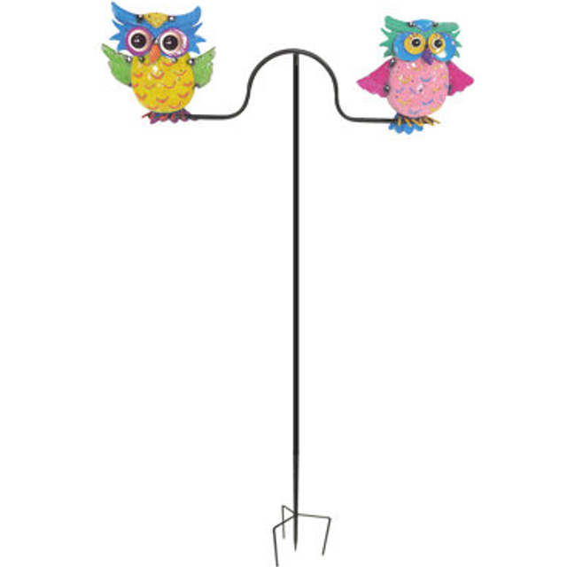 Continental Art Center 2006 Colorful Enameled Metal Owls Balancer Stake