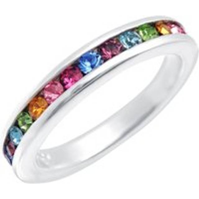 (M) Jewelco London Ladies Rhodium Plated Sterling Silver Multi Colour Cubic Zirconia Rainbow Full Eternity Ring 3.5mm