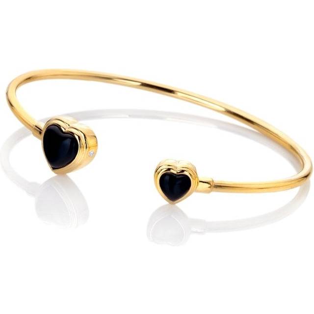 18ct Gold Plated Sterling Silver Heart Black Onyx Bangle DC192