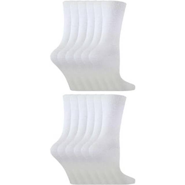 (9-12 UK, White) Sock Snob - 12 Pair Kids Soft Cotton Colourful Casual Plain Dress Socks