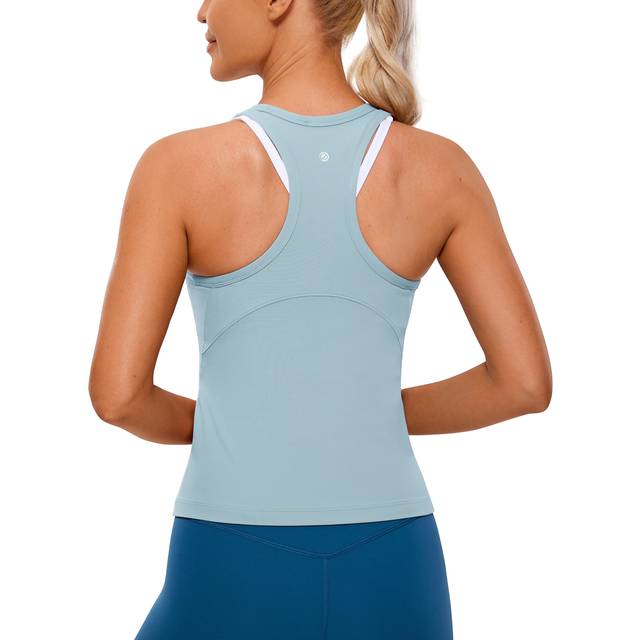 CRZ YOGA Butterluxe Womens Racerback Workout Tank Tops High Neck Sleeveless Camisole Athletic Gym Shirts Light Grayish Blue Medium