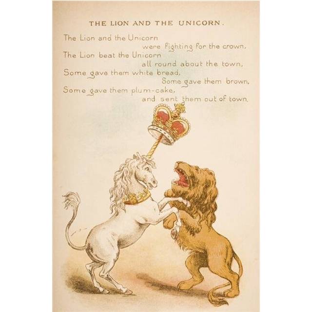 Nursery Rhyme & Illustration of The Lion & The Unicorn From Old Mother Gooses Rhymes & Tales Poster Print, 11 x 17