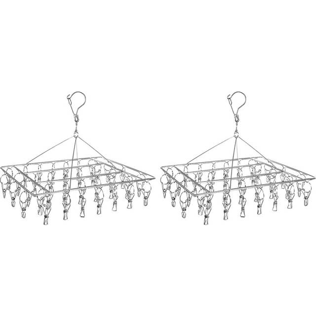 2X Sock Drying Racks Laundry Drip Hanger Rectangle with 30Pcs Pegs Indoor Outdoor Clothesline Hanging Dryer Clothespins