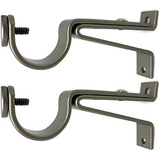 "Urbanest Adjustable Solid Zinc Sturdy Curtain Rod Bracket Wall Holder, Fits Up to 1"" inch to 1 1/8"" inch Curtain Drapery Rod, 2 Pieces - Pewter Silver"