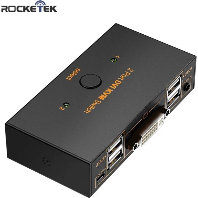 ROCKETEK 2 Port DVI KVM Switch Adapter 2 In 1 Out 4 USB 2.0 & 4K 30Hz HDMI Splitter Controller For HD TV Computer Monitor Printer Mouse Keyboard
