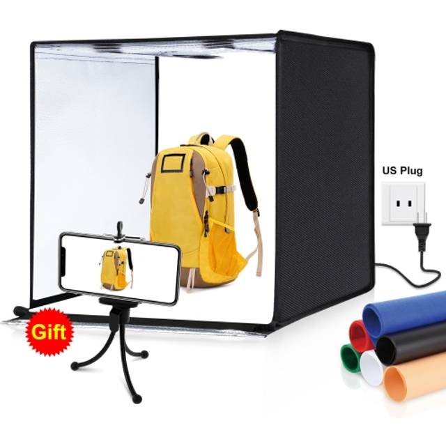 PULUZ Photo Studio Light Box Portable 60 x 60 x 60 cm Light Tent LED 5500K White Light Dimmable Mini 36W Photography Studio Tent Kit with 6 Removable Backdrops (Black Orange White Green Blue Red)(US Plug)