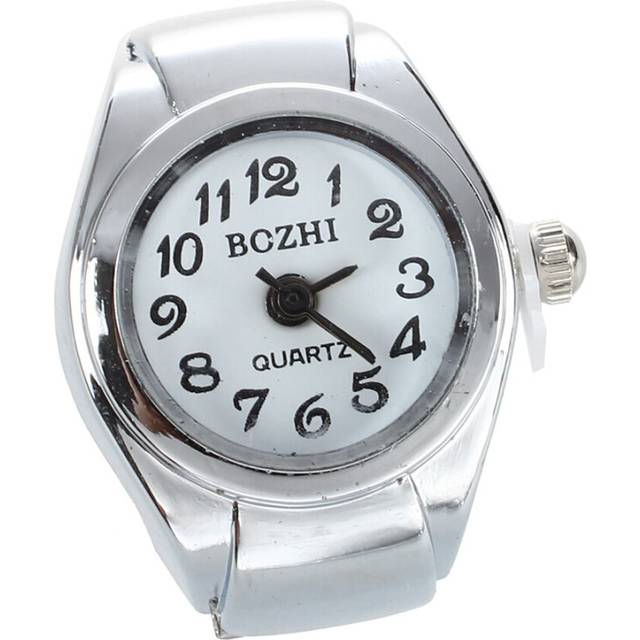Unisex Quartz Alloy Round White Dial Arabic Numerals Ring Watch Silver