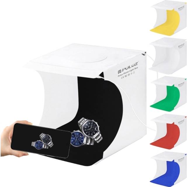 [RUS Warehouse] PULUZ 20cm Include 2 LED Panels Folding Portable 1100LM Light Photo Lighting Studio Shooting Tent Box Kit with 6 Colors Backdrops (Black, White, Yellow, Red, Green, Blue), Unfold Size: 24cm x 23cm x 23cm